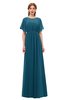 ColsBM Darcy Moroccan Blue Bridesmaid Dresses Pleated Modern Jewel Short Sleeve Lace up Floor Length