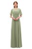 ColsBM Darcy Moss Green Bridesmaid Dresses Pleated Modern Jewel Short Sleeve Lace up Floor Length