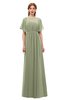ColsBM Darcy Moss Green Bridesmaid Dresses Pleated Modern Jewel Short Sleeve Lace up Floor Length