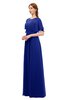 ColsBM Darcy Nautical Blue Bridesmaid Dresses Pleated Modern Jewel Short Sleeve Lace up Floor Length
