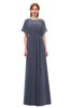 ColsBM Darcy Nightshadow Blue Bridesmaid Dresses Pleated Modern Jewel Short Sleeve Lace up Floor Length