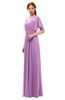 ColsBM Darcy Orchid Bridesmaid Dresses Pleated Modern Jewel Short Sleeve Lace up Floor Length