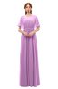 ColsBM Darcy Orchid Bridesmaid Dresses Pleated Modern Jewel Short Sleeve Lace up Floor Length