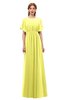 ColsBM Darcy Pale Yellow Bridesmaid Dresses Pleated Modern Jewel Short Sleeve Lace up Floor Length