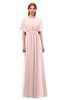 ColsBM Darcy Pastel Pink Bridesmaid Dresses Pleated Modern Jewel Short Sleeve Lace up Floor Length