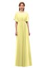 ColsBM Darcy Pastel Yellow Bridesmaid Dresses Pleated Modern Jewel Short Sleeve Lace up Floor Length