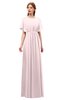 ColsBM Darcy Petal Pink Bridesmaid Dresses Pleated Modern Jewel Short Sleeve Lace up Floor Length