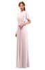 ColsBM Darcy Petal Pink Bridesmaid Dresses Pleated Modern Jewel Short Sleeve Lace up Floor Length