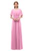 ColsBM Darcy Pink Bridesmaid Dresses Pleated Modern Jewel Short Sleeve Lace up Floor Length