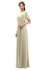 ColsBM Darcy Putty Bridesmaid Dresses Pleated Modern Jewel Short Sleeve Lace up Floor Length