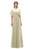 ColsBM Darcy Putty Bridesmaid Dresses Pleated Modern Jewel Short Sleeve Lace up Floor Length