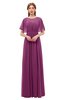 ColsBM Darcy Raspberry Bridesmaid Dresses Pleated Modern Jewel Short Sleeve Lace up Floor Length