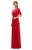 ColsBM Darcy Red Bridesmaid Dresses Pleated Modern Jewel Short Sleeve Lace up Floor Length