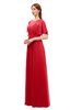 ColsBM Darcy Red Bridesmaid Dresses Pleated Modern Jewel Short Sleeve Lace up Floor Length