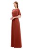 ColsBM Darcy Rust Bridesmaid Dresses Pleated Modern Jewel Short Sleeve Lace up Floor Length