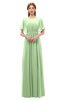 ColsBM Darcy Sage Green Bridesmaid Dresses Pleated Modern Jewel Short Sleeve Lace up Floor Length