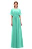ColsBM Darcy Seafoam Green Bridesmaid Dresses Pleated Modern Jewel Short Sleeve Lace up Floor Length