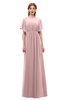 ColsBM Darcy Silver Pink Bridesmaid Dresses Pleated Modern Jewel Short Sleeve Lace up Floor Length