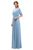 ColsBM Darcy Sky Blue Bridesmaid Dresses Pleated Modern Jewel Short Sleeve Lace up Floor Length