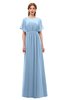 ColsBM Darcy Sky Blue Bridesmaid Dresses Pleated Modern Jewel Short Sleeve Lace up Floor Length