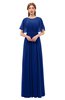 ColsBM Darcy Sodalite Blue Bridesmaid Dresses Pleated Modern Jewel Short Sleeve Lace up Floor Length