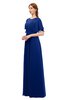 ColsBM Darcy Sodalite Blue Bridesmaid Dresses Pleated Modern Jewel Short Sleeve Lace up Floor Length
