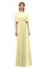 ColsBM Darcy Soft Yellow Bridesmaid Dresses Pleated Modern Jewel Short Sleeve Lace up Floor Length