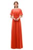 ColsBM Darcy Tangerine Tango Bridesmaid Dresses Pleated Modern Jewel Short Sleeve Lace up Floor Length