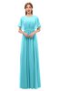 ColsBM Darcy Turquoise Bridesmaid Dresses Pleated Modern Jewel Short Sleeve Lace up Floor Length
