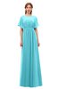 ColsBM Darcy Turquoise Bridesmaid Dresses Pleated Modern Jewel Short Sleeve Lace up Floor Length