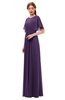 ColsBM Darcy Violet Bridesmaid Dresses Pleated Modern Jewel Short Sleeve Lace up Floor Length