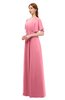 ColsBM Darcy Watermelon Bridesmaid Dresses Pleated Modern Jewel Short Sleeve Lace up Floor Length