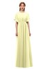 ColsBM Darcy Wax Yellow Bridesmaid Dresses Pleated Modern Jewel Short Sleeve Lace up Floor Length