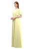 ColsBM Darcy Wax Yellow Bridesmaid Dresses Pleated Modern Jewel Short Sleeve Lace up Floor Length