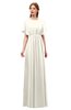 ColsBM Darcy Whisper White Bridesmaid Dresses Pleated Modern Jewel Short Sleeve Lace up Floor Length