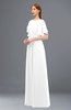ColsBM Darcy White Bridesmaid Dresses Pleated Modern Jewel Short Sleeve Lace up Floor Length