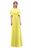 ColsBM Darcy Yellow Iris Bridesmaid Dresses Pleated Modern Jewel Short Sleeve Lace up Floor Length