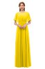 ColsBM Darcy Yellow Bridesmaid Dresses Pleated Modern Jewel Short Sleeve Lace up Floor Length