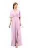 ColsBM Dusty Baby Pink Bridesmaid Dresses Pleated Glamorous Zip up Short Sleeve Floor Length A-line