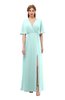ColsBM Dusty Blue Glass Bridesmaid Dresses Pleated Glamorous Zip up Short Sleeve Floor Length A-line