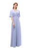 ColsBM Dusty Blue Heron Bridesmaid Dresses Pleated Glamorous Zip up Short Sleeve Floor Length A-line