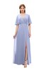 ColsBM Dusty Blue Heron Bridesmaid Dresses Pleated Glamorous Zip up Short Sleeve Floor Length A-line