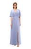 ColsBM Dusty Blue Heron Bridesmaid Dresses Pleated Glamorous Zip up Short Sleeve Floor Length A-line