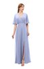 ColsBM Dusty Blue Heron Bridesmaid Dresses Pleated Glamorous Zip up Short Sleeve Floor Length A-line