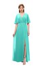 ColsBM Dusty Blue Turquoise Bridesmaid Dresses Pleated Glamorous Zip up Short Sleeve Floor Length A-line