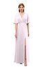 ColsBM Dusty Blush Bridesmaid Dresses Pleated Glamorous Zip up Short Sleeve Floor Length A-line