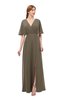 ColsBM Dusty Carafe Brown Bridesmaid Dresses Pleated Glamorous Zip up Short Sleeve Floor Length A-line