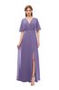 ColsBM Dusty Chalk Violet Bridesmaid Dresses Pleated Glamorous Zip up Short Sleeve Floor Length A-line