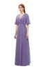 ColsBM Dusty Chalk Violet Bridesmaid Dresses Pleated Glamorous Zip up Short Sleeve Floor Length A-line