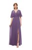 ColsBM Dusty Chinese Violet Bridesmaid Dresses Pleated Glamorous Zip up Short Sleeve Floor Length A-line